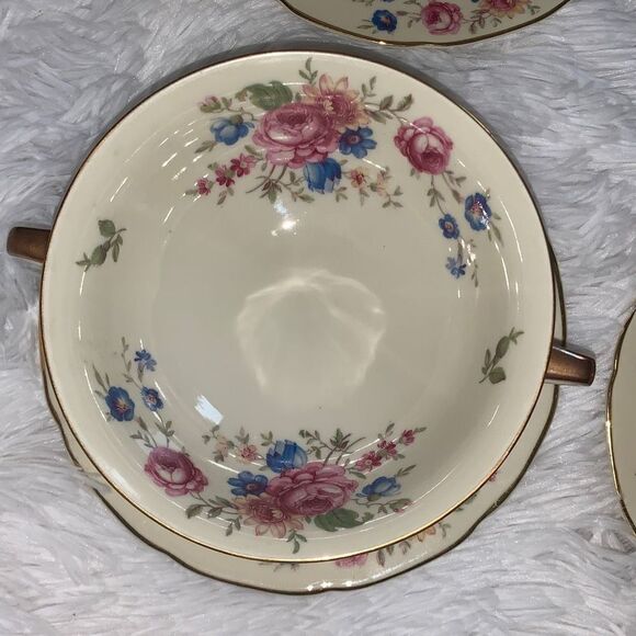 Vintage 1930’s Selb Bavaria Heinrich & Co Set of 4 Double Handles Soup Bowls - Picture 4 of 16